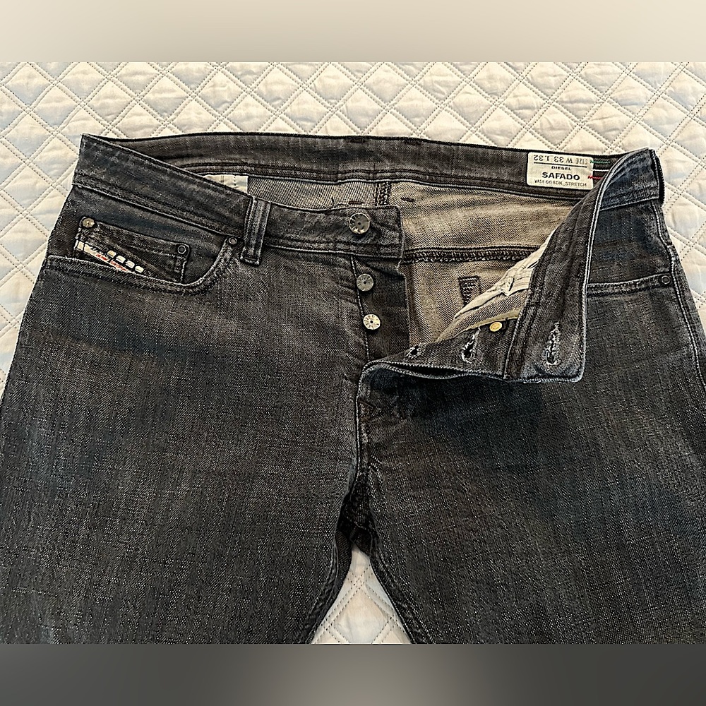 Diesel Dark Black Jeans 33x30 Made in Italy